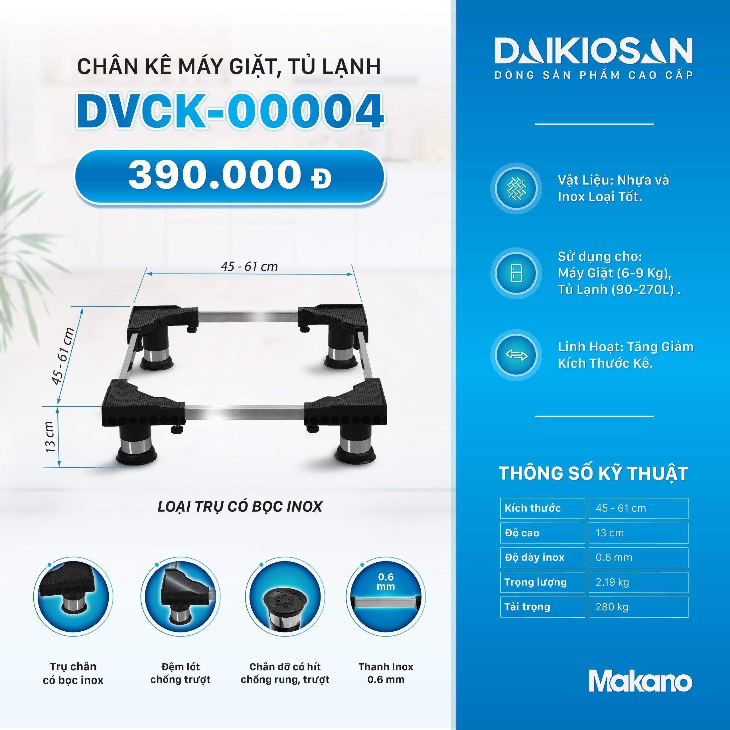Chân kê máy giặt tủ lạnh Daikiosan DVCK-00004