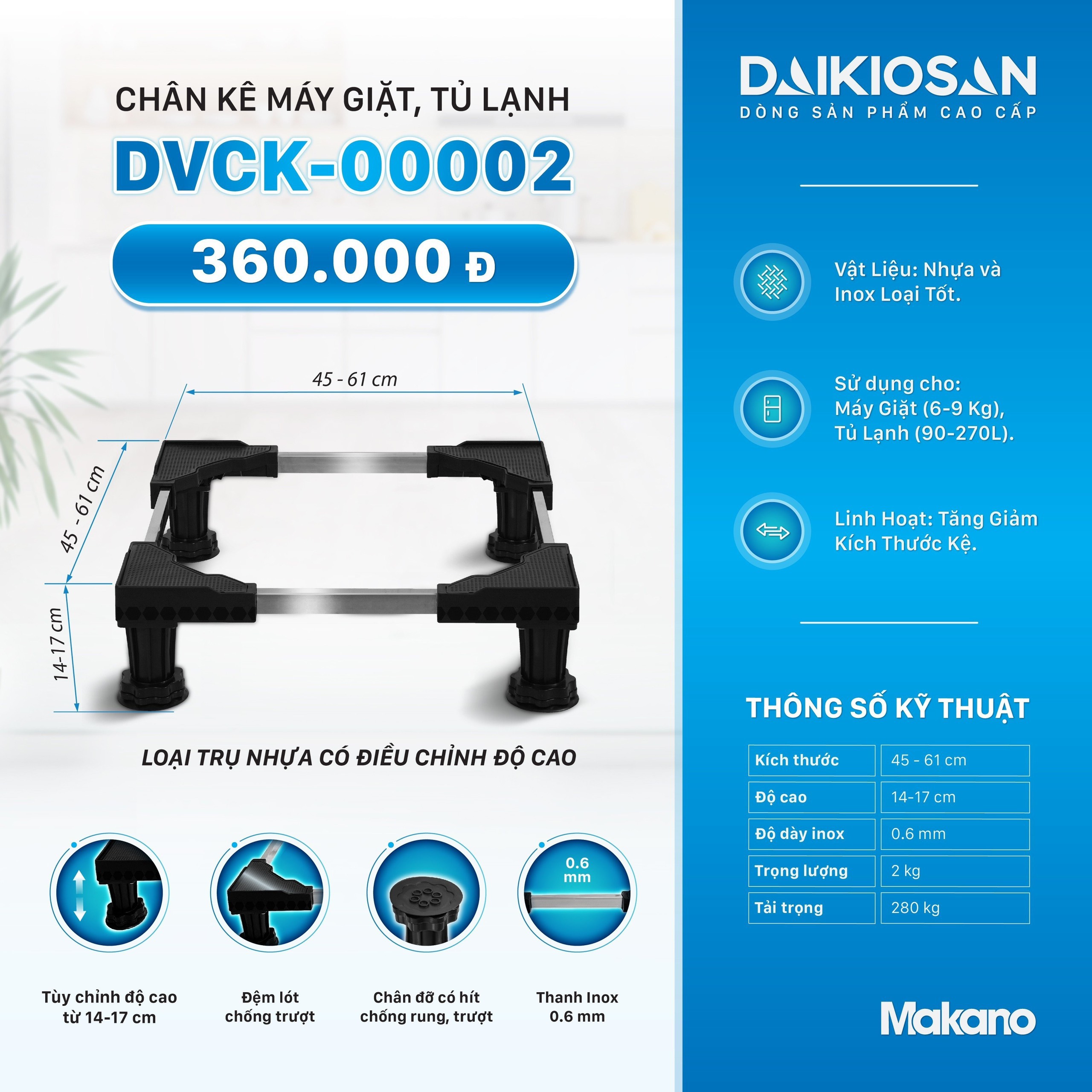 Chân kê máy lọc giặt tủ lạnh Daikiosan DVCK-00002