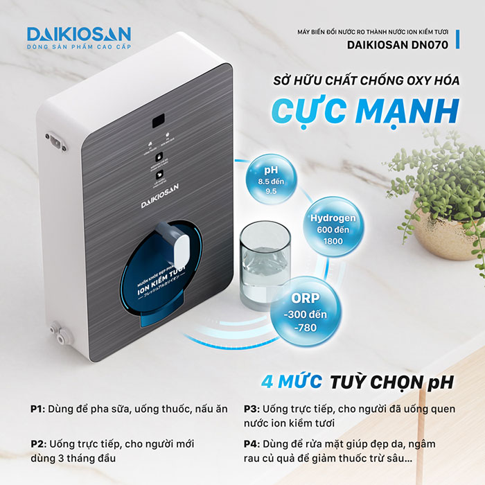 Máy biến đổi nước RO thành nước ion kiềm tươi Daikiosan DN070